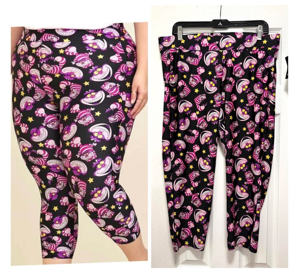Torrid 2 (2X 18/20) Disney Black Liquid Cheshire Cat Cropped Capri Leggings New